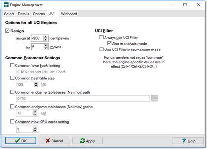 UCI Chess Engine Configuration Parameters